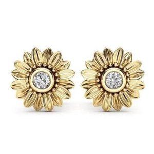 18K YELLOW GOLD SUNFLOWER STUD EARRINGS, NICE EARRINGS, CUTE EARRINGS